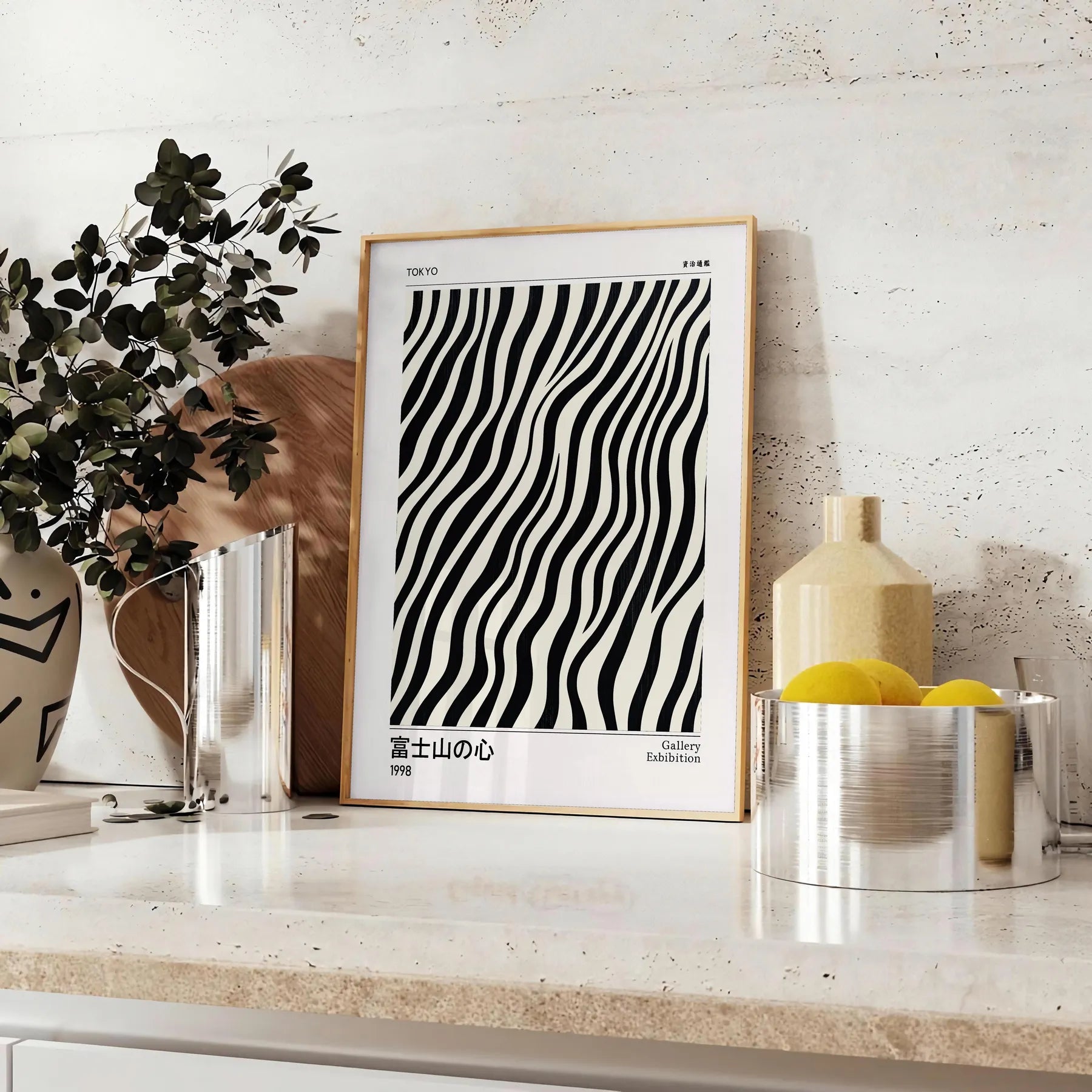 elegance minimalism Japanese Yayoi Kusama poster subtle gray white hues decor piece modern artistry cultural depth art enthusiasts contemporary spaces A4 cm A0