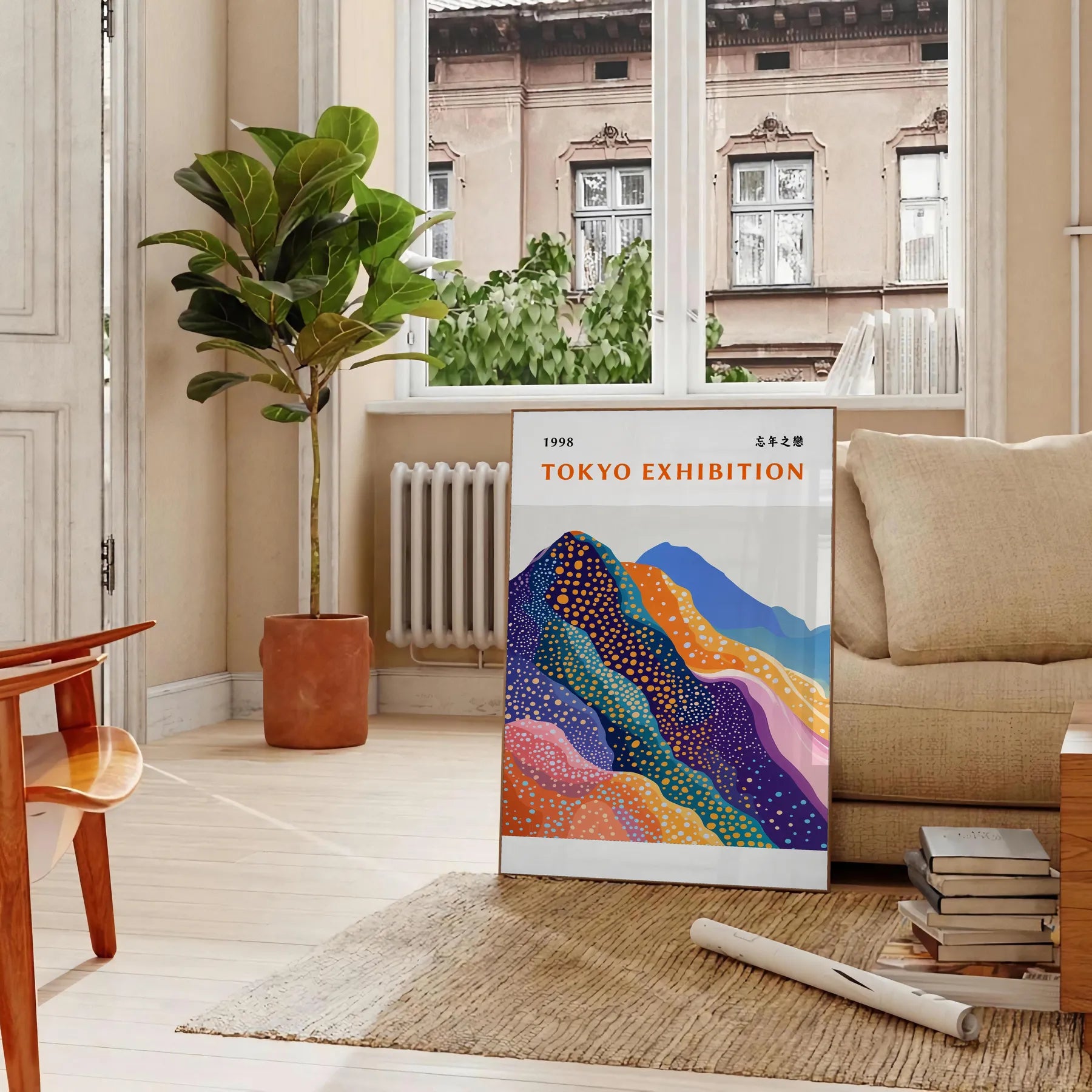 mesmerizing Fuji Yayoi Kusama 2 poster stunning interplay blue white hues captivating art piece blends iconic Japanese motifs contemporary flair perfect space multiple sizes A4 cm A0