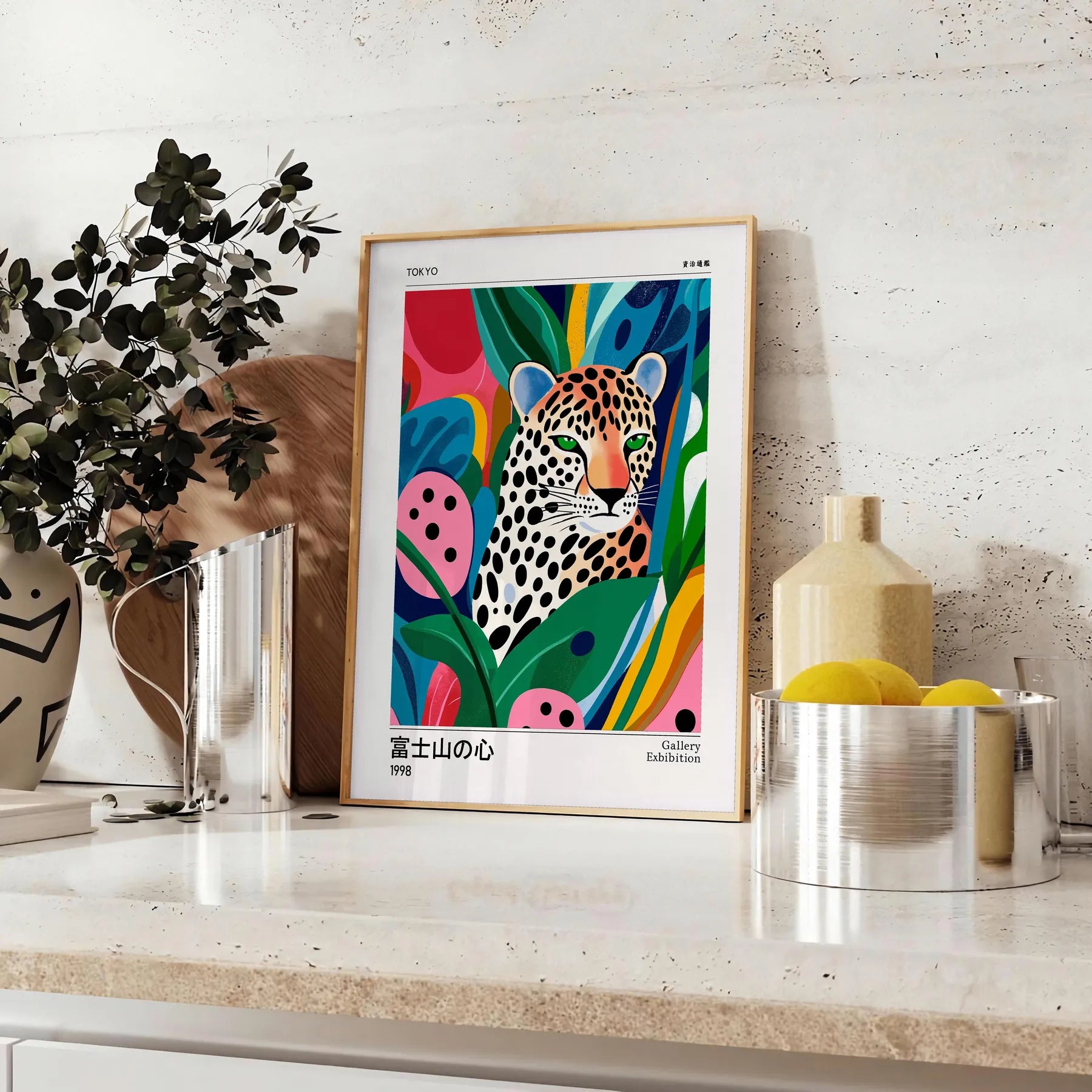 captivating fusion leopard motifs Yayoi Kusama iconic style stunning blue white poster art lovers contemporary decor enthusiasts A4 cm A0 print sizes space modern flair