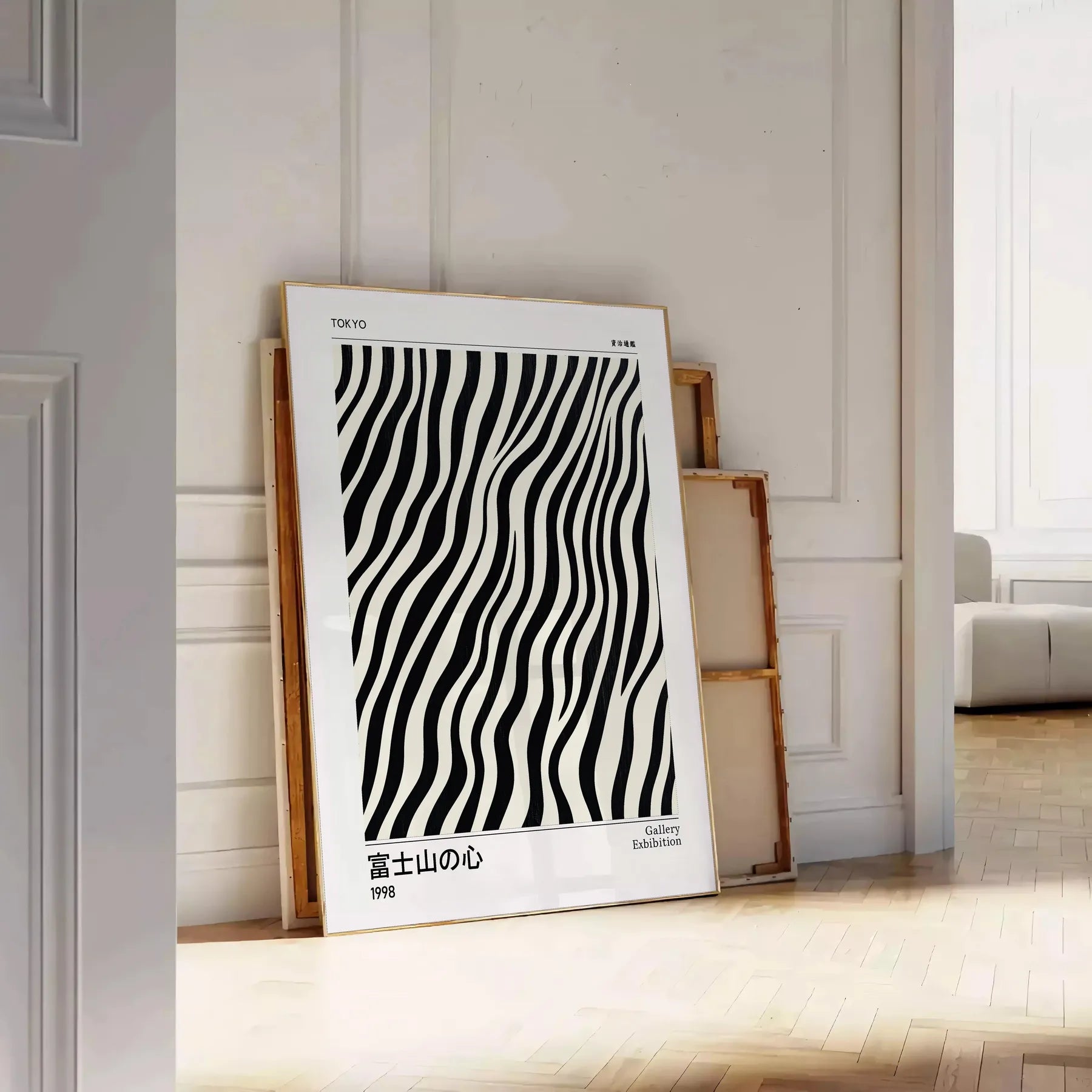 elegance minimalism Japanese Yayoi Kusama poster subtle gray white hues decor piece modern artistry cultural depth art enthusiasts contemporary spaces A4 cm A0