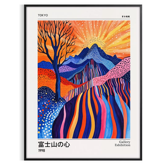 mesmerizing Fuji Spirit Yayoi Kusama poster white blue tones touch artistic elegance space sizes A4 cm A0