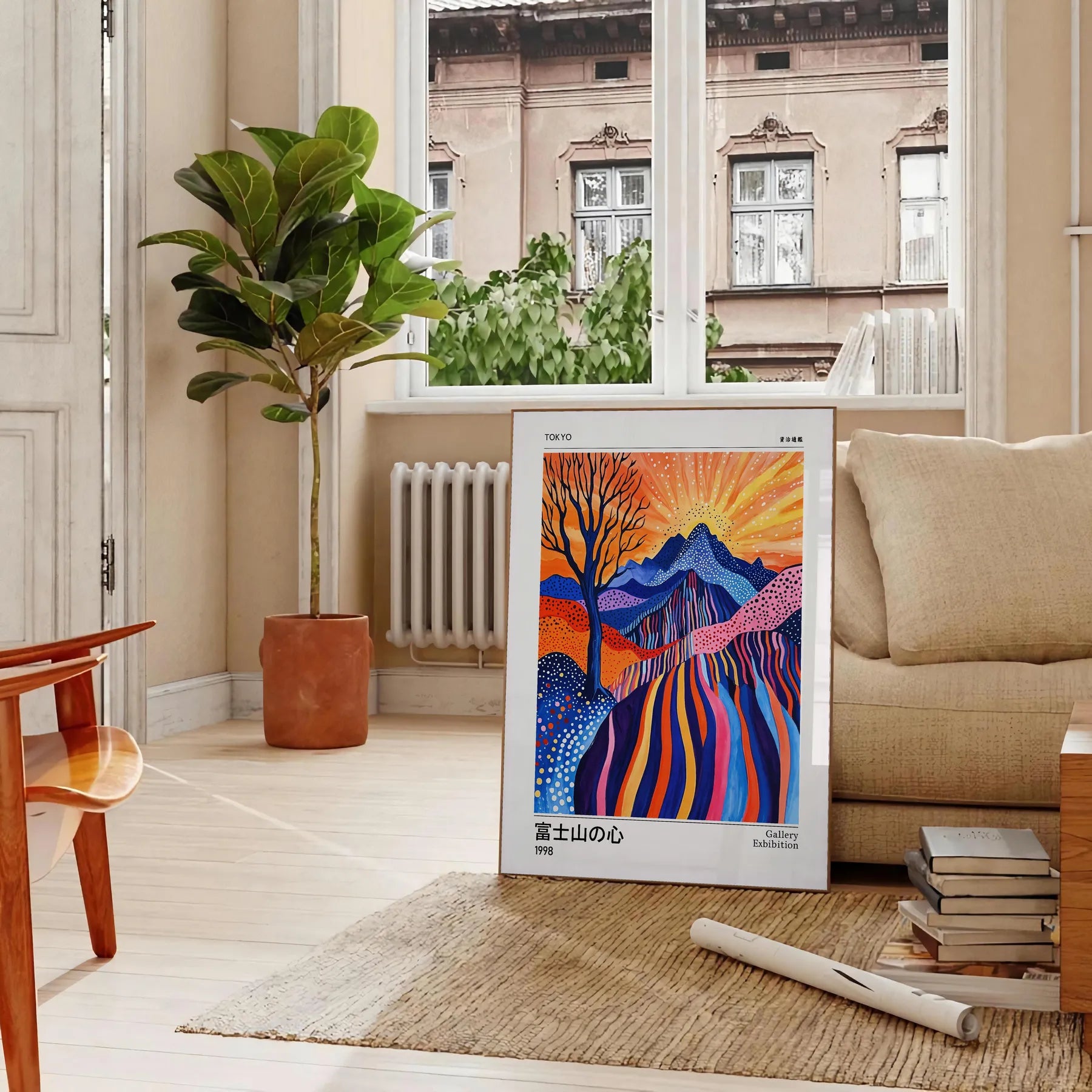 mesmerizing Fuji Spirit Yayoi Kusama poster white blue tones touch artistic elegance space sizes A4 cm A0