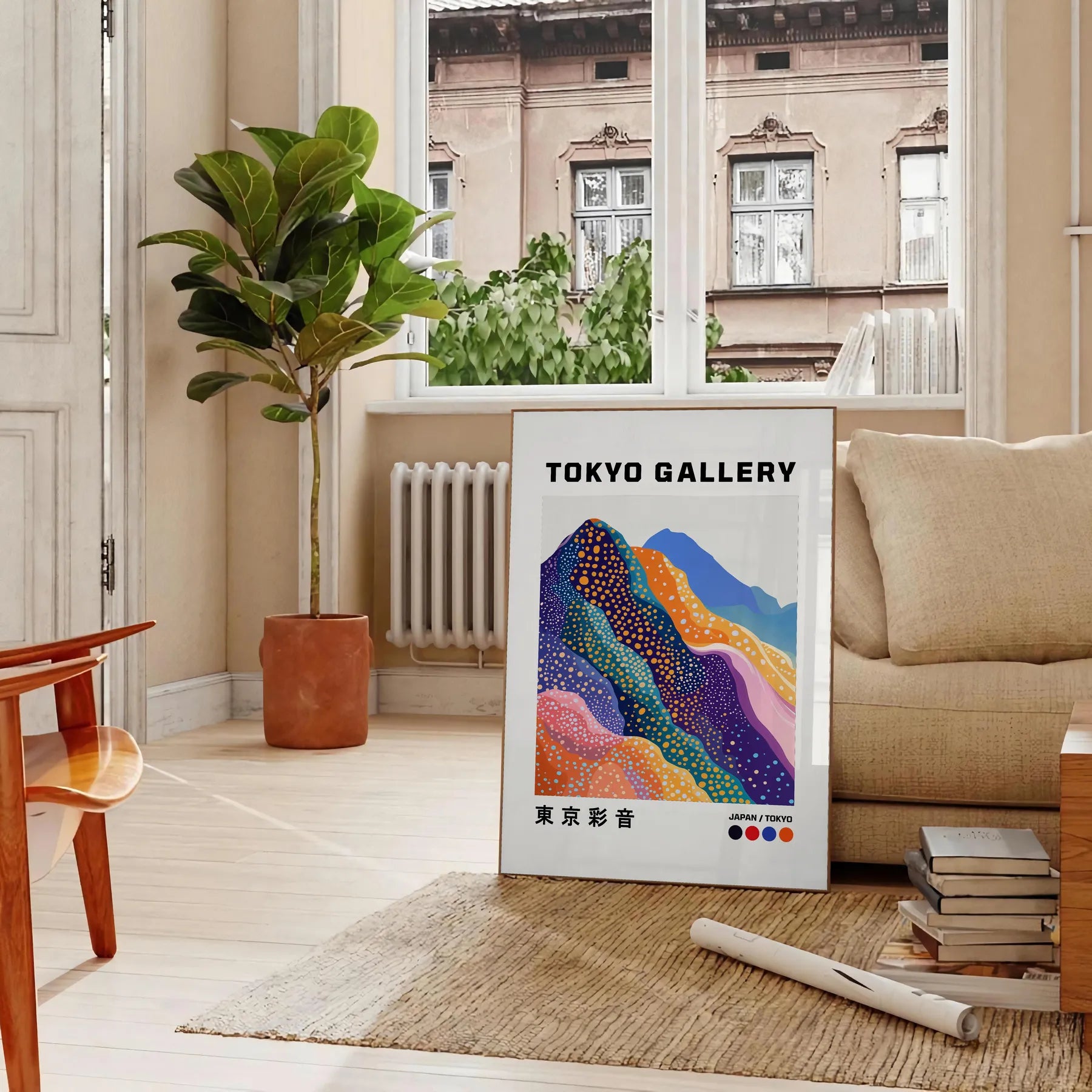 striking elegance Fuji Yayoi Kusama 5 poster vibrant blue white hues essence contemporary art space iconic design legendary style artwork available