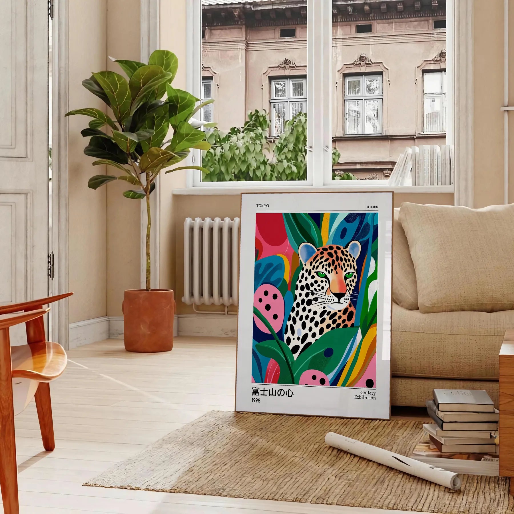 captivating fusion leopard motifs Yayoi Kusama iconic style stunning blue white poster art lovers contemporary decor enthusiasts A4 cm A0 print sizes space modern flair