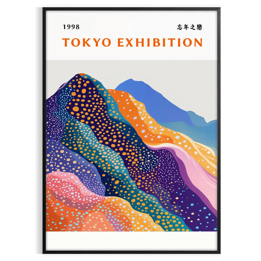 mesmerizing Fuji Yayoi Kusama 2 poster stunning interplay blue white hues captivating art piece blends iconic Japanese motifs contemporary flair perfect space multiple sizes A4 cm A0